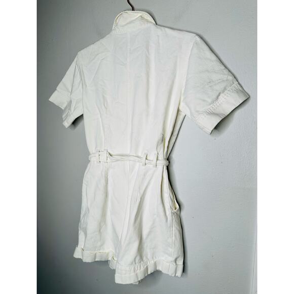 A.P.C. White Cotton Denim Collared Gold Zipper Front Tie Waist Romper Size 38 - Picture 7 of 12